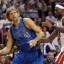 image of dirk nowitzki-lebron james in action